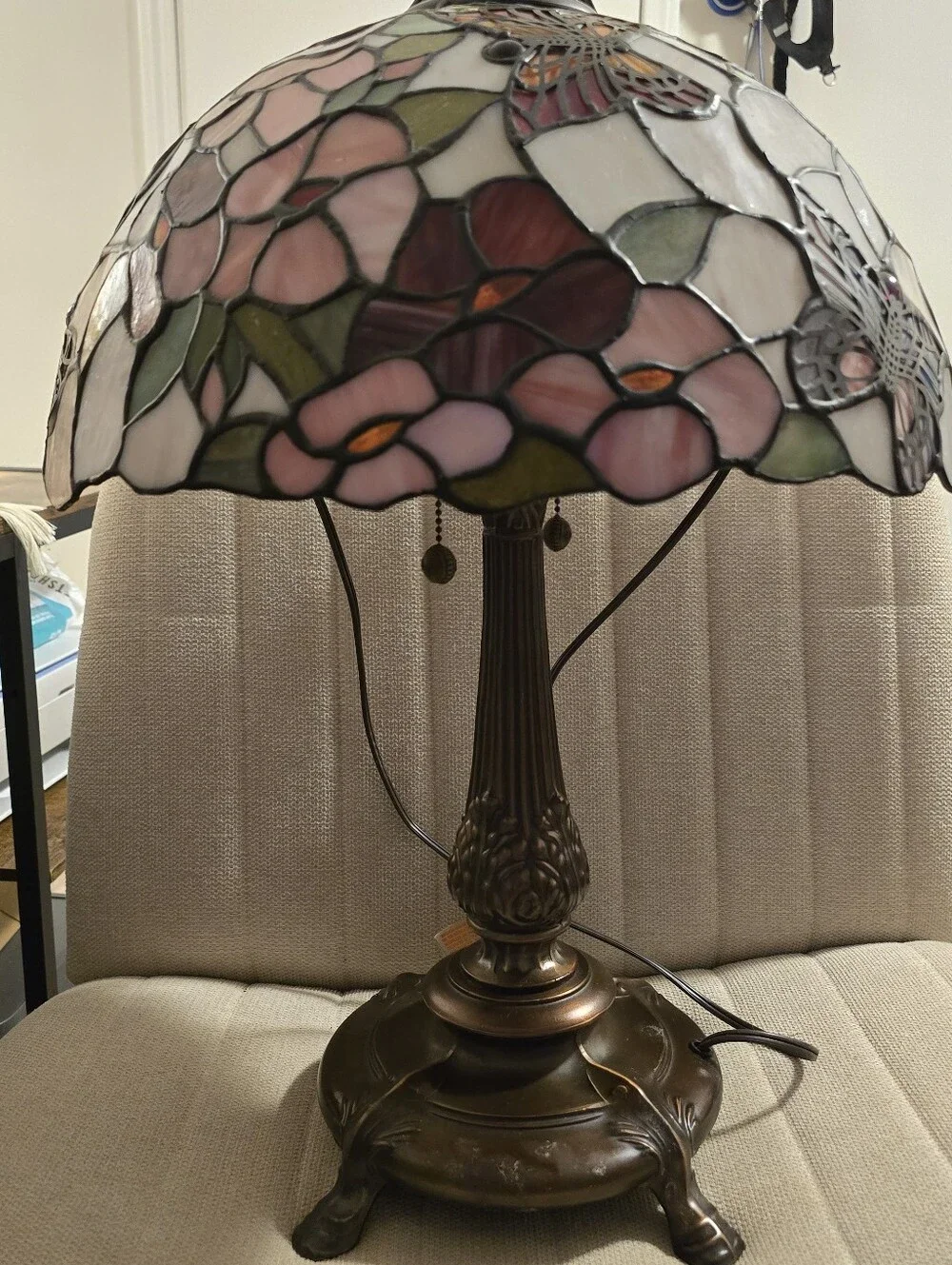 Dale Tiffany Butterfly Stained Glass Bronze Table Lamp